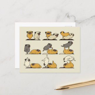 パグ・ブルドッグ好きのフランスのアクロヨガ 案内ポストカード