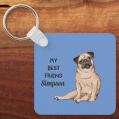 パグ ベスト フレンド カスタム 名前 戻る 情報 キーホルダー (正面)