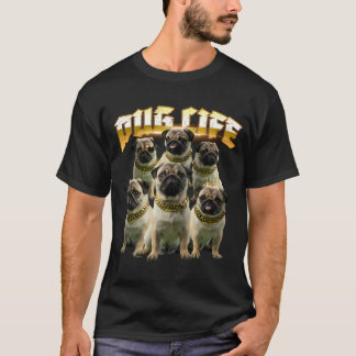 パグ ライフ - レトロ 90年代 ヒップホップ 犬 クリュー ブートレグ V Tシャツ