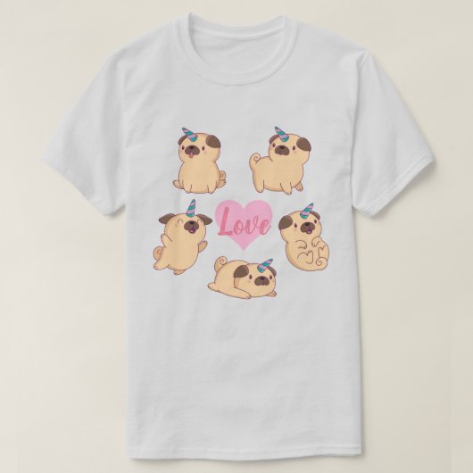 パグ・ラブ Tシャツ (デザイン正面)