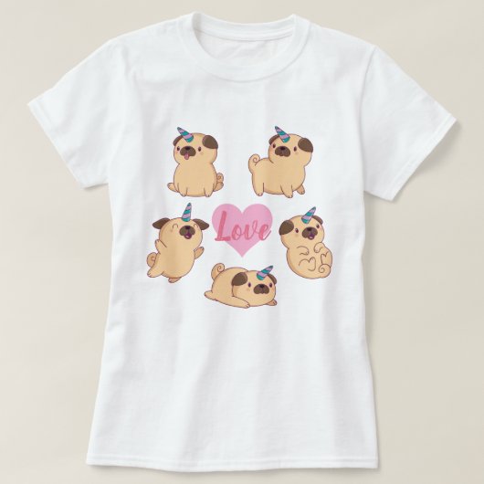 パグ・ラブ Tシャツ (デザイン正面)