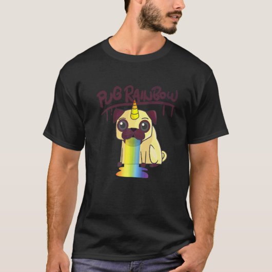 パグ レインボーパグコーン パグとユニコーンのために Tシャツ (正面)