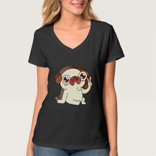 パグ 多層 ピース リラックス かわいい 美意識 ドール Tシャツ (正面)