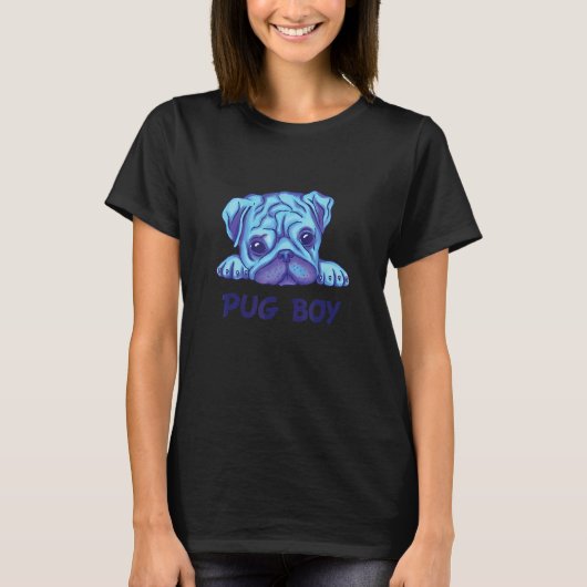 パグ 少年 犬の顔 パグ Tシャツ (正面)