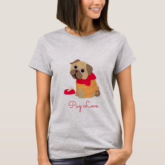 パグ 愛らしい パグ 犬 アニマルラバー Tシャツ (正面)