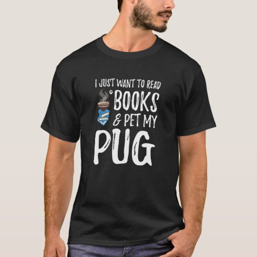 パグ 愛読書好きなドッグママ Tシャツ (正面)