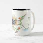 パグ，水色，ペット ツートーンマグカップ (正面右)