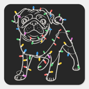 パグ 犬 ツリー クリスマスセーター クリスマス ペット 動物 スクエアシール