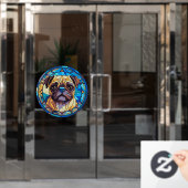 パグ 犬 ペット犬の種類 水彩 擬似ステンドグラス ウィンドウサイン (オフィスドア)
