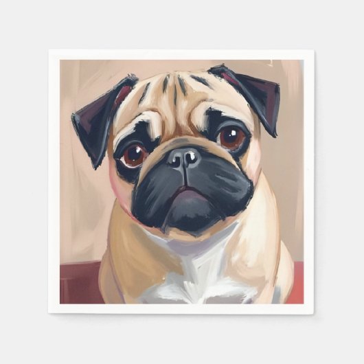 パグ 犬 ペット 絵画  スタンダードカクテルナプキン (正面)