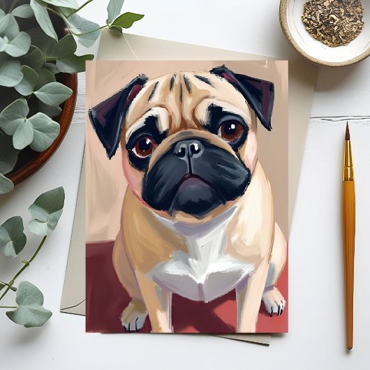 パグ 犬 ペット 絵画 ポストカード