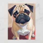 パグ 犬 ペット 絵画 ポストカード (正面)