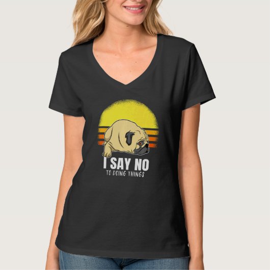 パグ 犬 夕焼け 36 Tシャツ (正面)