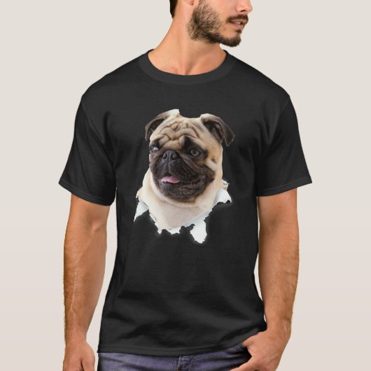 パグ 破れた 布 犬好きな 犬のママ Tシャツ (正面)
