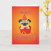 パグ-箱-ハッピーバースデー カード (黄色い花)