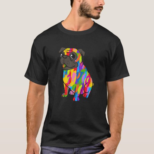 パグ 虹色 動物 Tシャツ (正面)