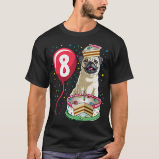 パグ 誕生日 ケーキ 風船 8 Tシャツ