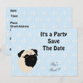 パグ-青（白いひし形付き）デザイン 招待状 (正面/裏面)