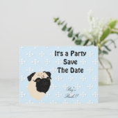 パグ-青（白いひし形付き）デザイン 招待状 (スタンド正面)