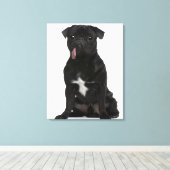 パグ（1歳）は舌で座っぶら下がったている キャンバスプリント (インサイチュ (ウッドフロア))