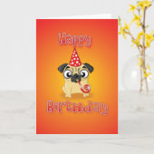 パグ- hat&whistle -ハッピーバースデー カード (黄色い花)
