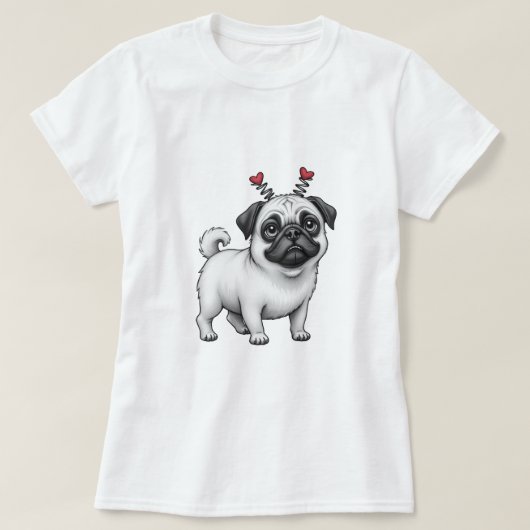 パグTシャツ付きバレンタインプリント Tシャツ (デザイン正面)
