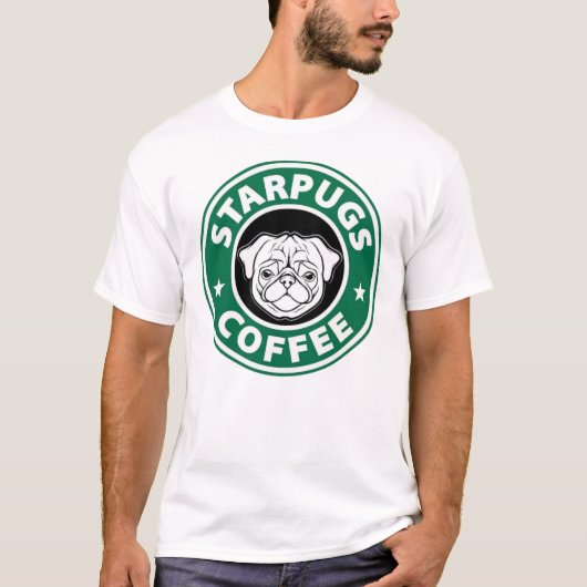 パグTシャツ, 犬好きギフト, スターパグ, スターバックス Tシャツ (正面)