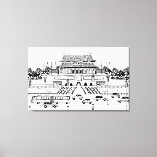 パゴダで道路上の車両 キャンバスプリント (正面)