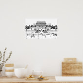 パゴダで道路上の車両 ポスター (キッチン)