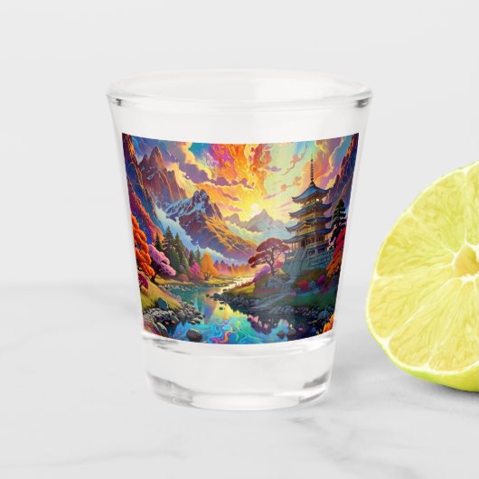パゴダと着色景観撮影ガラス ショットグラス (正面)