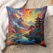 パゴダと着色風景 クッション (ブランケット)