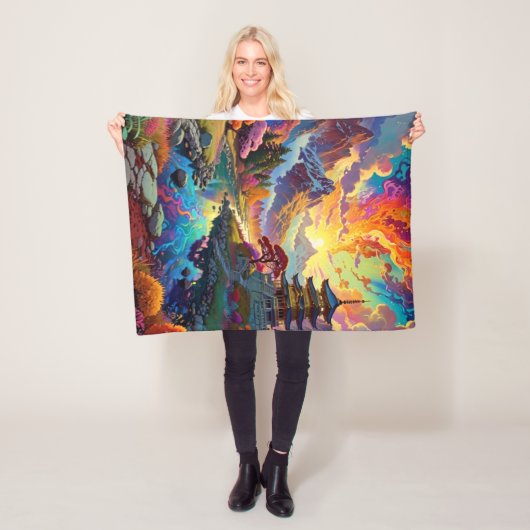 パゴダと着色風景 フリースブランケット (インサイチュ)