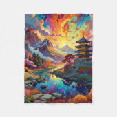 パゴダと着色風景 フリースブランケット (正面)