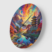 パゴダと着色風景 ラージ壁時計 (傾斜)