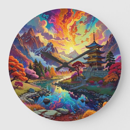 パゴダと着色風景 ラージ壁時計 (正面)