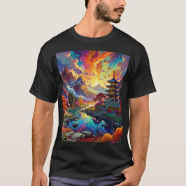 パゴダと着色風景 Tシャツ