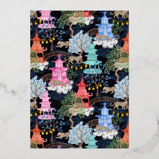 パゴダの森のパーティーヒョウ 箔招待状 (正面)