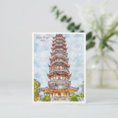 パゴダシャンハイ中国ヴィンテージ旅行水の色 ポストカード (スタンド正面)