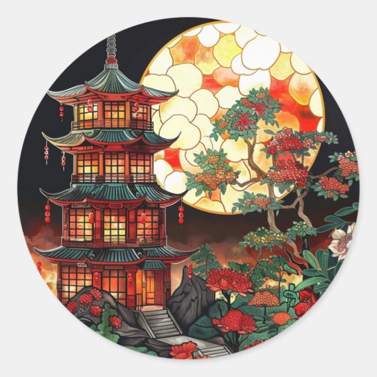 パゴダ鮮やかーのステンドグラス ラウンドシール (正面)