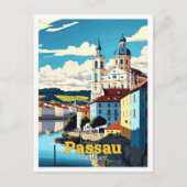 パサウドイツトラベルアートヴィンテージイラストレーション ポストカード (正面)