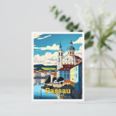 パサウドイツトラベルアートヴィンテージイラストレーション ポストカード (スタンド正面)