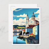 パサウドイツヴィンテージ旅行イラストレーション ポストカード (正面/裏面)