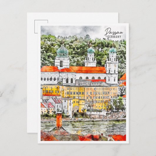 パサウGermanyヴィンテージ旅行水の色 ポストカード (正面/裏面)