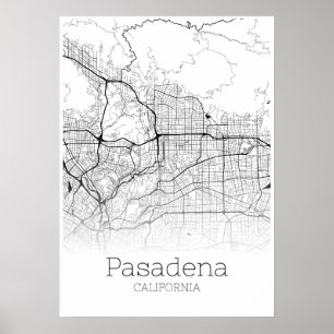 パサデナの地図-カリフォルニア-都市地図ポスター ポスター