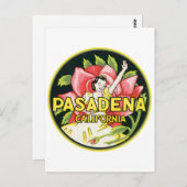 パサデナカリフォルニアヴィンテージラゲージラベル ポストカード (正面/裏面)