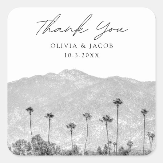 パサデナ結婚のブラック&ホワイトありがとう スクエアシール (正面)