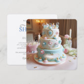 パシファイア付きベビーシャワー、ブルー&ホワイトケーキ 招待状 (正面/裏面)