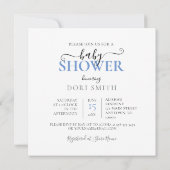 パシファイア付きベビーシャワー、ブルー&ホワイトケーキ 招待状 (裏面)