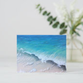 パシフィックグローブティール（緑がかった色）絵画ウェーブズプリント ポストカード (スタンド正面)