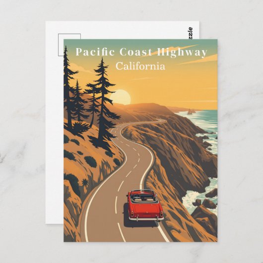 パシフィックコーストハイウェイカリフォルニアレトロ沿岸 ポストカード (正面/裏面)
